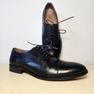 Johnston & Murphy Mens 12 Dress Shoes Black Leather Cap Toe Derby #59 1955